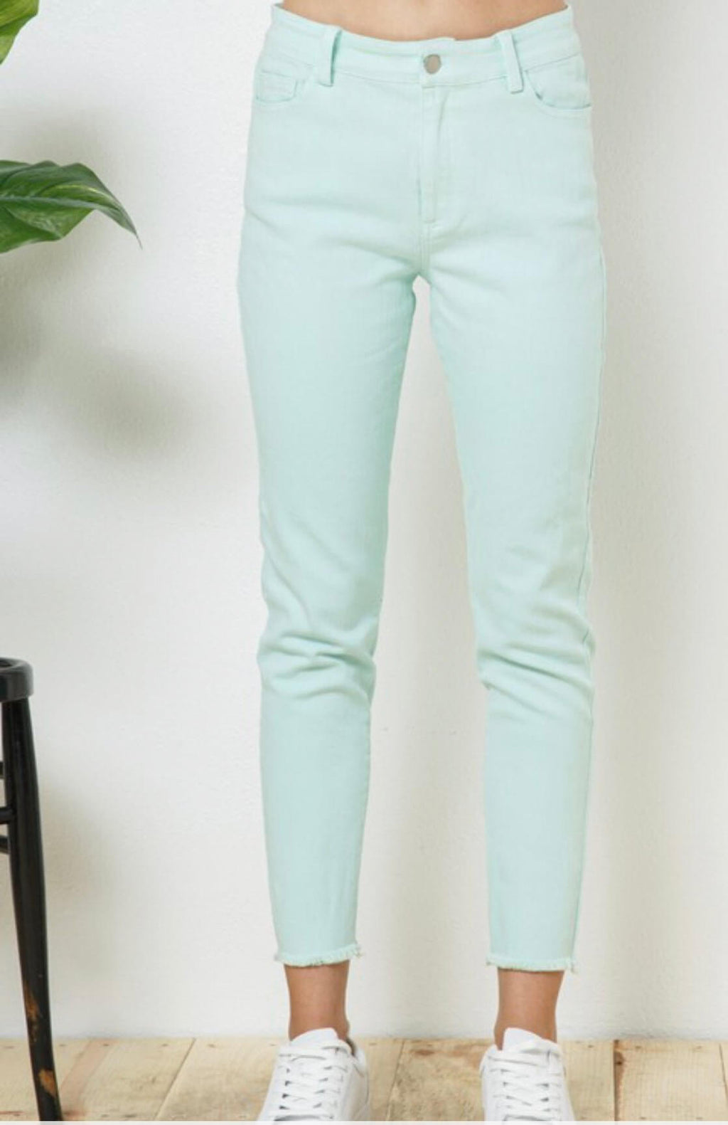 The Mindy Jeans: Mint Denim Stretchy Skinny Jeans - MomQueenBoutique