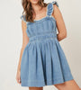 The Monica Romper: Denim Ruffe Pleated Romper - MomQueenBoutique