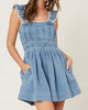 The Monica Romper: Denim Ruffe Pleated Romper - MomQueenBoutique