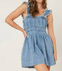 The Monica Romper: Denim Ruffe Pleated Romper - MomQueenBoutique