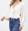 The Morgan Bodysuit: Ivory Wrap Long Sleeve Bodysuit - MomQueenBoutique