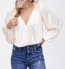 The Morgan Bodysuit: Ivory Wrap Long Sleeve Bodysuit - MomQueenBoutique