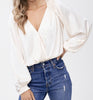 The Morgan Bodysuit: Ivory Wrap Long Sleeve Bodysuit - MomQueenBoutique