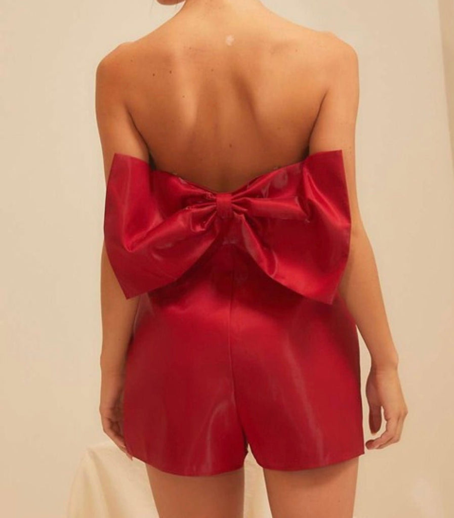 The Nicole Romper: Strapless Back Bow Romper - MomQueenBoutique