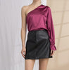 The Nikki Blouse: One Shoulder Balloon Sleeve Top - MomQueenBoutique