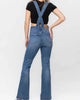 The Oaklynn Overalls: Denim Tummy Control Flare Bib Overalls - MomQueenBoutique