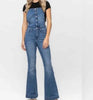 The Oaklynn Overalls: Denim Tummy Control Flare Bib Overalls - MomQueenBoutique