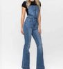 The Oaklynn Overalls: Denim Tummy Control Flare Bib Overalls - MomQueenBoutique