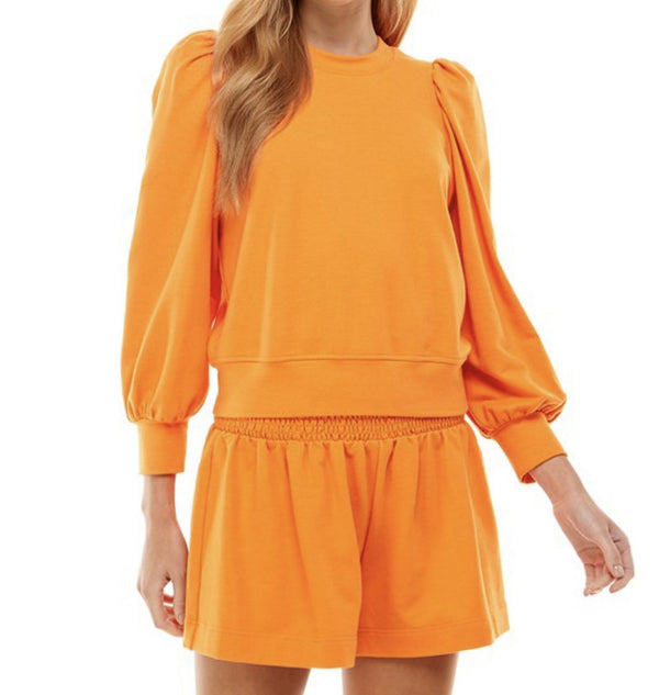 The October Sweater: Lightweight Orange Puff Sleeve Sweater - MomQueenBoutique