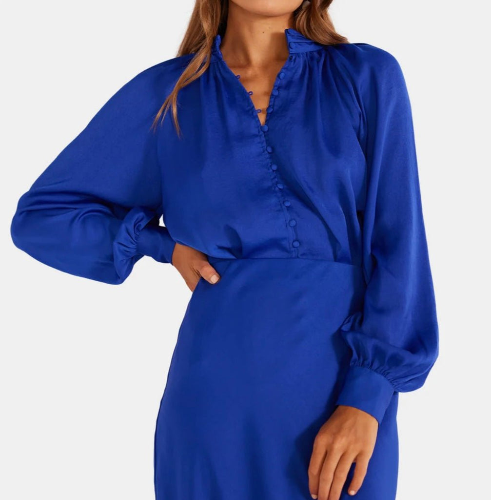 The Olivia Blouse: Blue Button Up Blouse - MomQueenBoutique