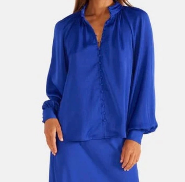 The Olivia Blouse: Blue Button Up Blouse - MomQueenBoutique