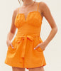 The Oriana Romper: Orange waist Tie Ruche Romper - MomQueenBoutique