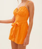 The Oriana Romper: Orange waist Tie Ruche Romper - MomQueenBoutique