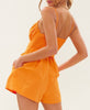 The Oriana Romper: Orange waist Tie Ruche Romper - MomQueenBoutique