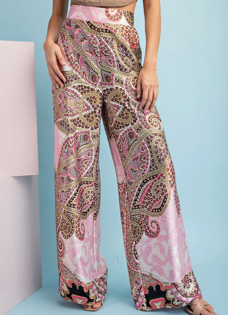 The Paisley Pants: Pink Paisley Printed Straight Leg Pants - MomQueenBoutique