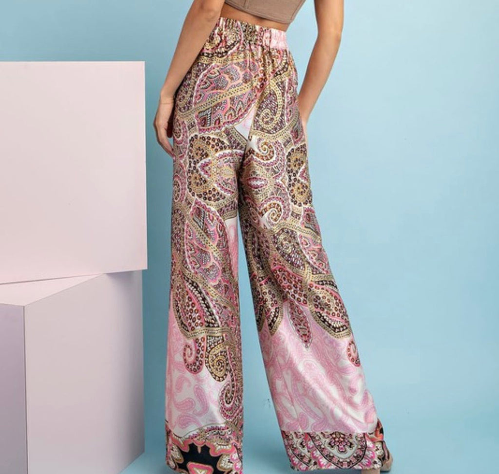 The Paisley Pants: Pink Paisley Printed Straight Leg Pants - MomQueenBoutique