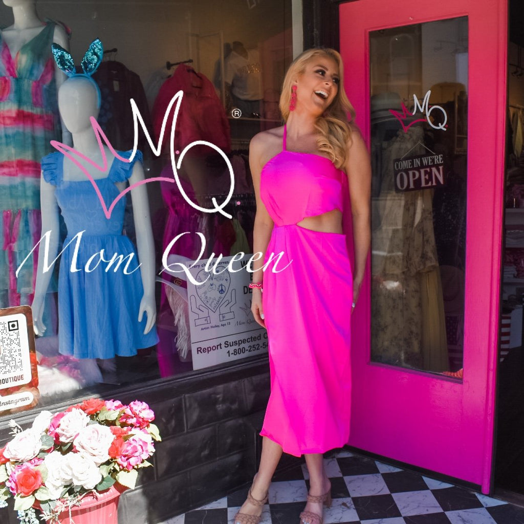 The Paris Dress: Pink Cut Out Midi Dress - MomQueenBoutique