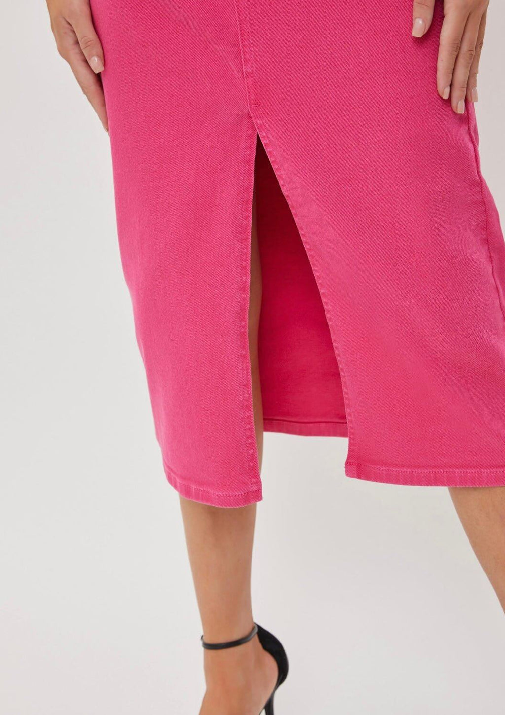 The Paylon Skirt- Pink Denim Midi Skirt - MomQueenBoutique