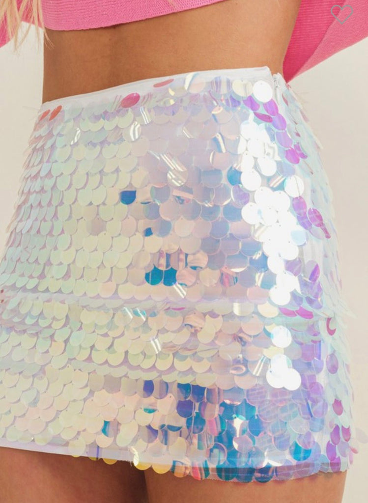 The Pearl Skirt: Iridescent Sequin Disc Mini Skirt - MomQueenBoutique