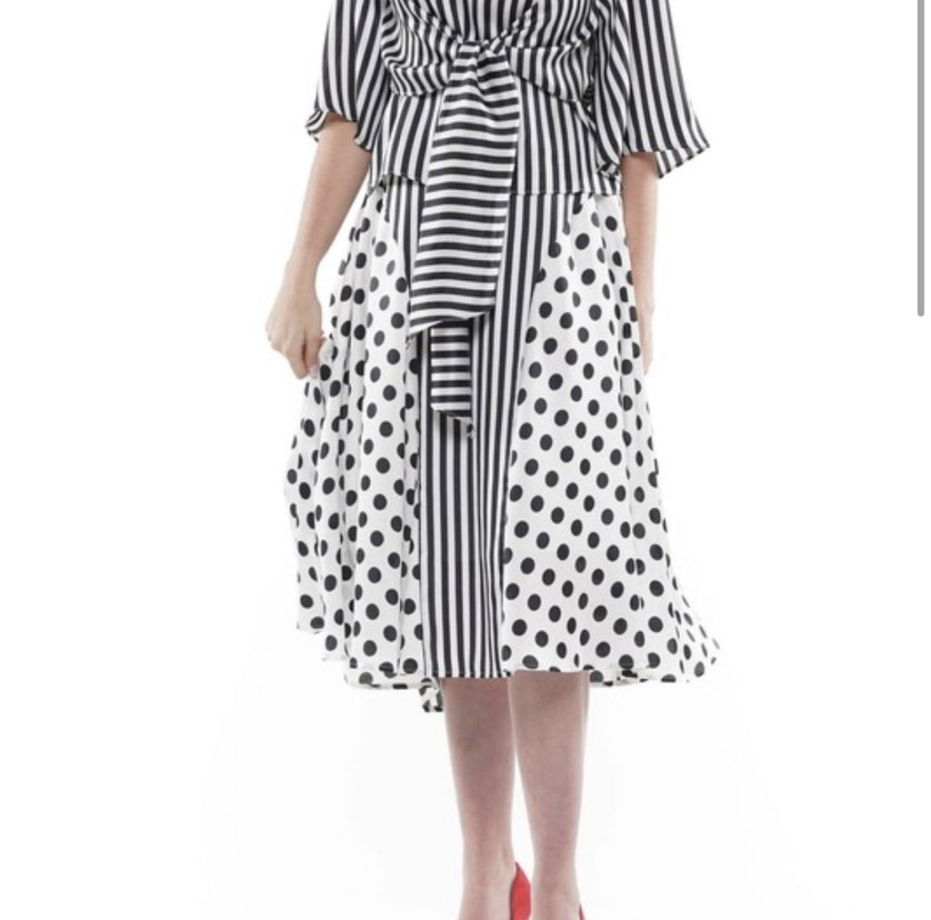 The Peggy Skirt: Contrasting Polka Dot Shipped Black and White Midi Skirt - MomQueenBoutique