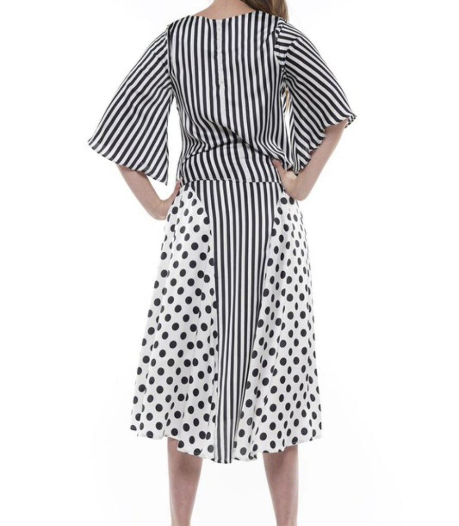 The Peggy Skirt: Contrasting Polka Dot Shipped Black and White Midi Skirt - MomQueenBoutique