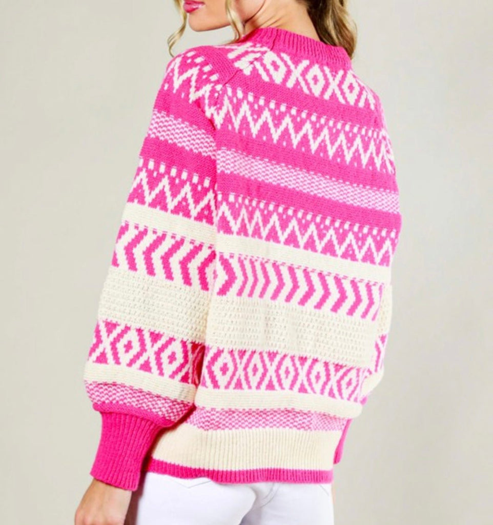 The Penelope Sweater: Crew Neck Pink Aztec Sweater - MomQueenBoutique