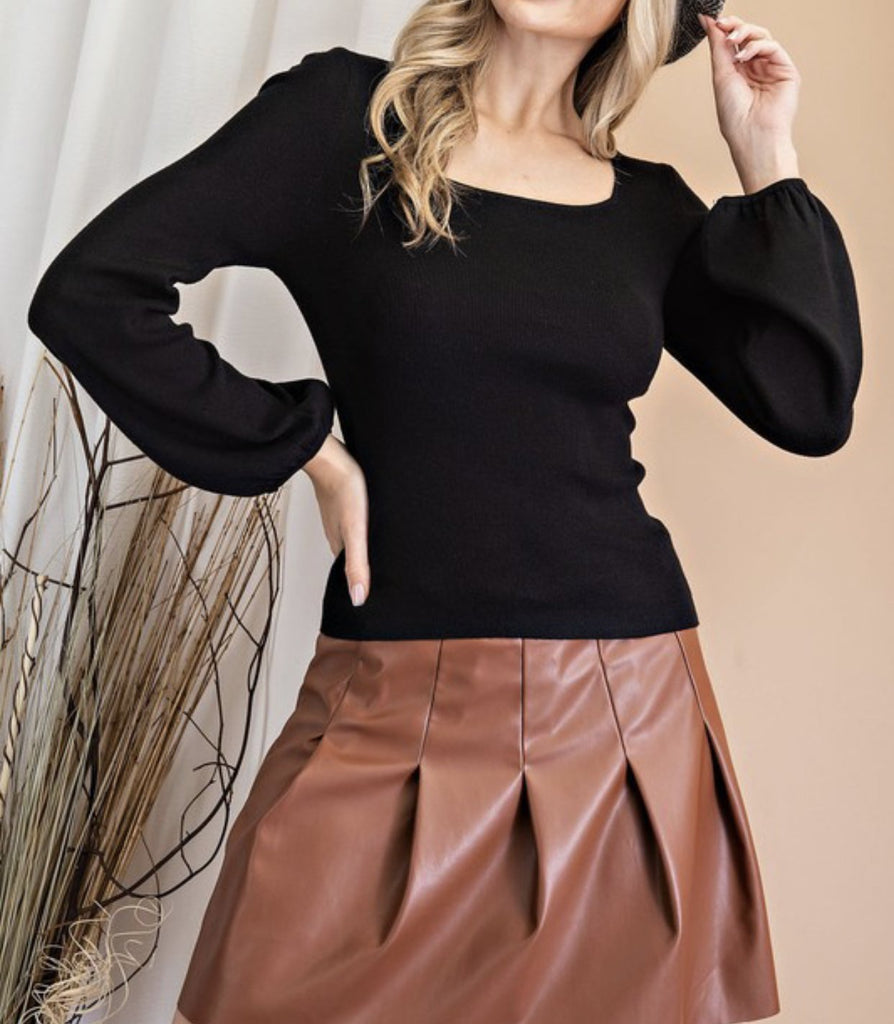 The Penny Top: Puff Sleeve Back Tie Sweater Top - MomQueenBoutique