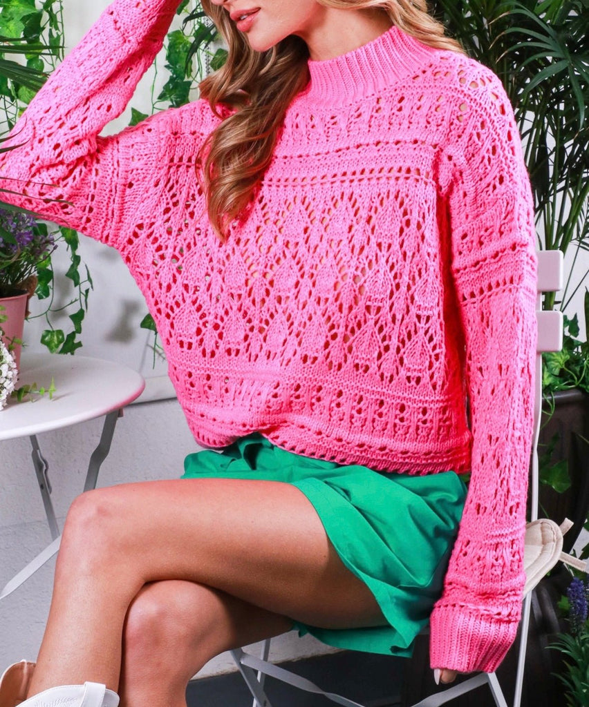 The Peyton Sweater: Pink Cable Knit Sweater - MomQueenBoutique