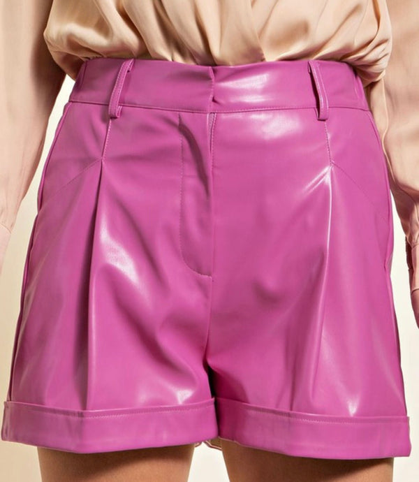 The Phoebe Shorts: Pink Pleather Shorts - MomQueenBoutique