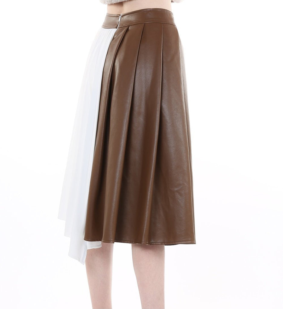 The Phoenix Skirt: Pleather Color Block Pleated Midi Skirt - MomQueenBoutique