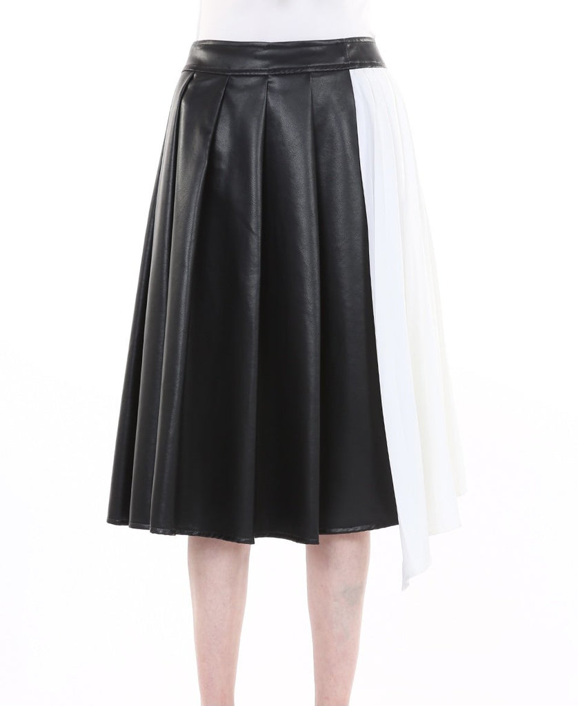 The Phoenix Skirt: Pleather Color Block Pleated Midi Skirt - MomQueenBoutique
