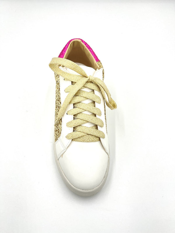 The Posh Princess Sneakers: Gold & Pink Glitter Sneaker - MomQueenBoutique