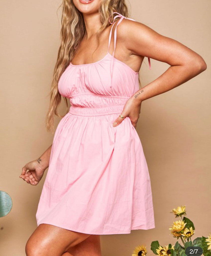 The Posie Dress: Pink Tie Strap Short Dress - MomQueenBoutique