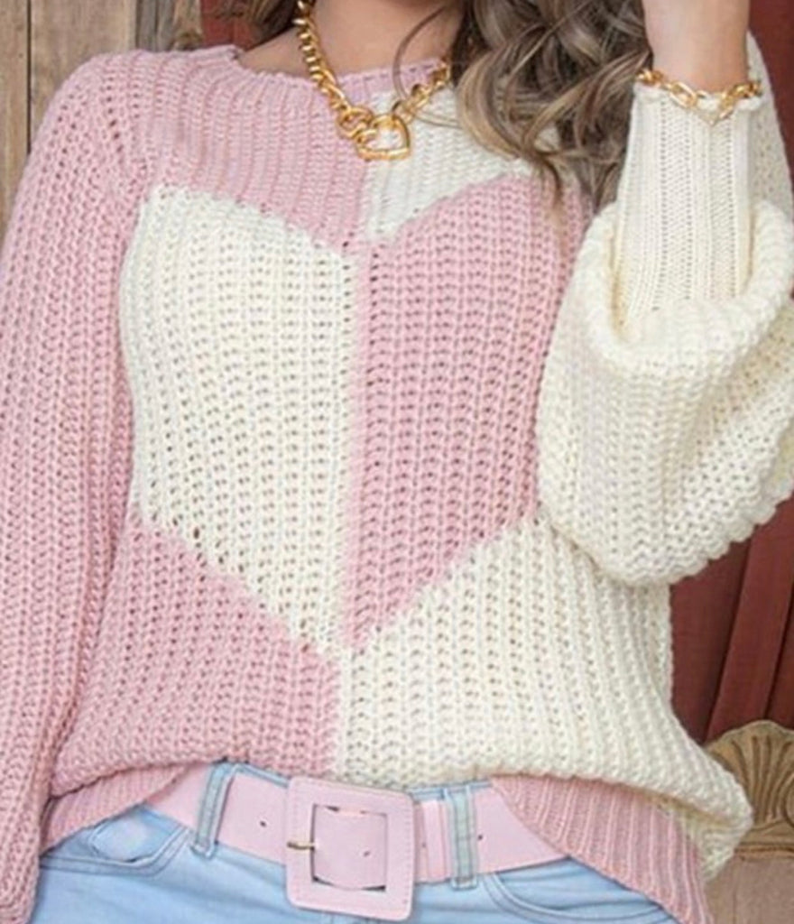 The Posie Sweater: Pink & White Heart Knit Sweater - MomQueenBoutique