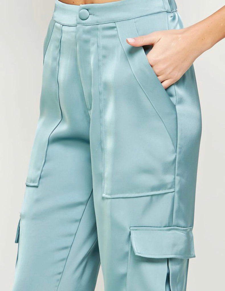 The Preston Pants: Pocket Detail Cargo Satin Pants - MomQueenBoutique