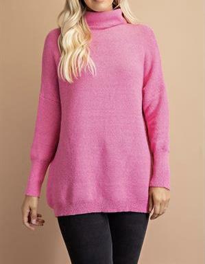 The Rebecca Sweater: Long Pink Turtleneck Pullover - MomQueenBoutique