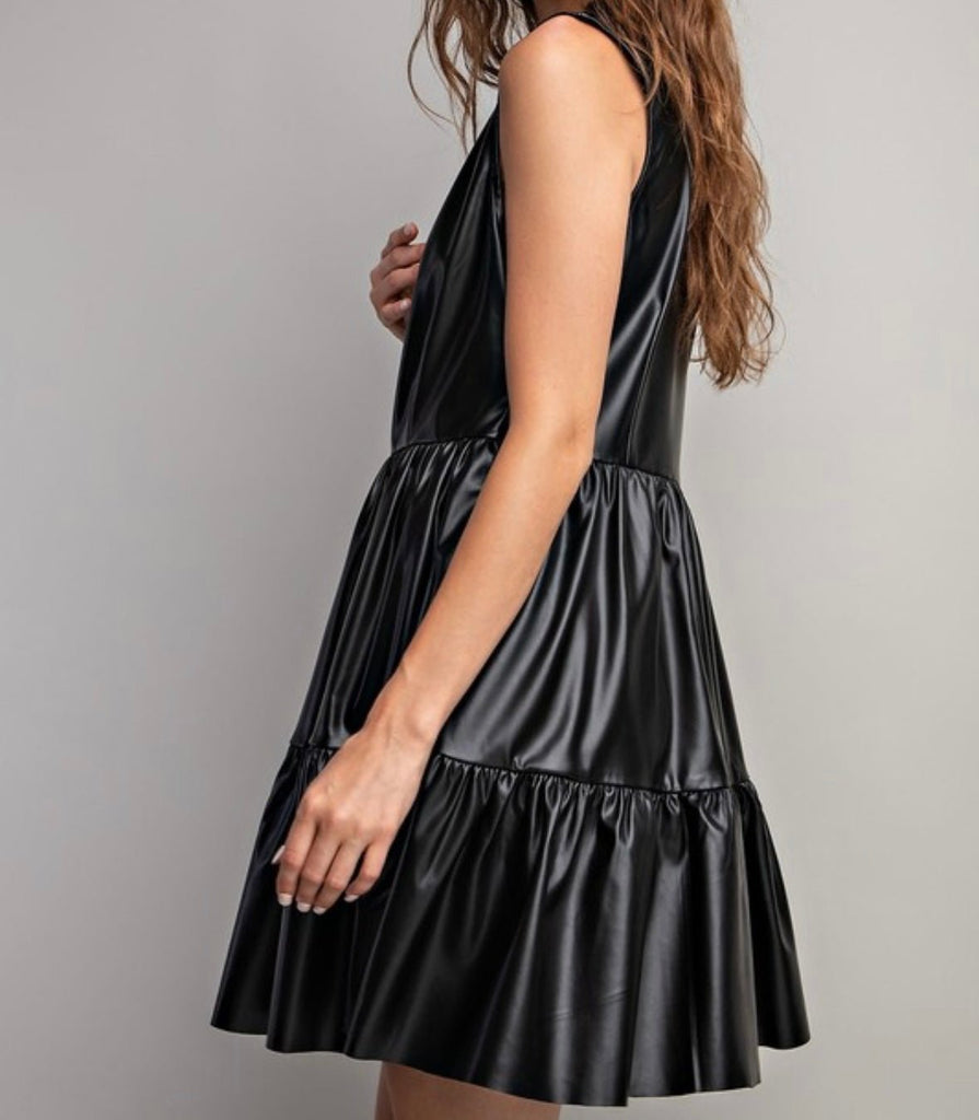 The Riley Dress: Pleather Tiered Mini Dress - MomQueenBoutique