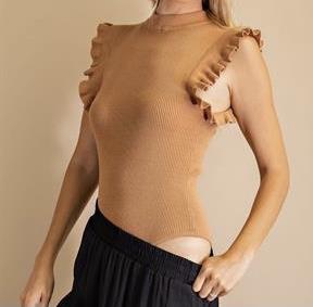 The Rita Bodysuit: Mock Neck Ruffle Bodysuit - MomQueenBoutique