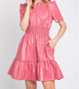 The Robin Dress: Pink Pleather Tiered Short Sleeve Dress - MomQueenBoutique