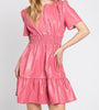 The Robin Dress: Pink Pleather Tiered Short Sleeve Dress - MomQueenBoutique