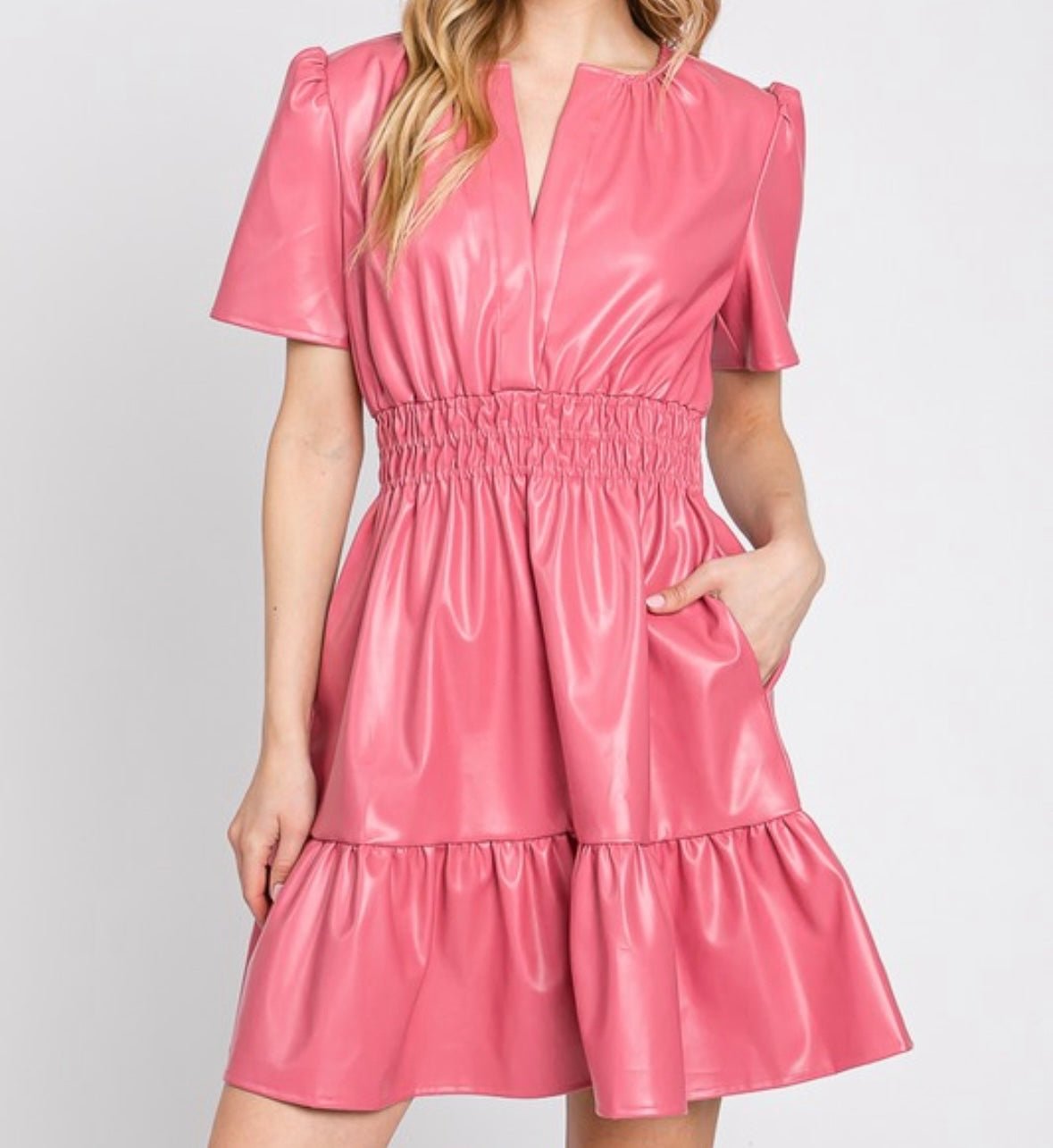 Pink pleather hot sale dress