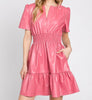 The Robin Dress: Pink Pleather Tiered Short Sleeve Dress - MomQueenBoutique