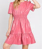 The Robin Dress: Pink Pleather Tiered Short Sleeve Dress - MomQueenBoutique