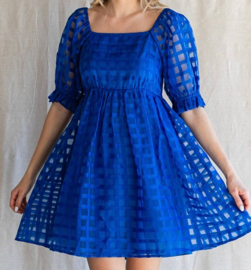 The Rosie Dress: Puff Short Sleeve Textured Mini Dress - MomQueenBoutique