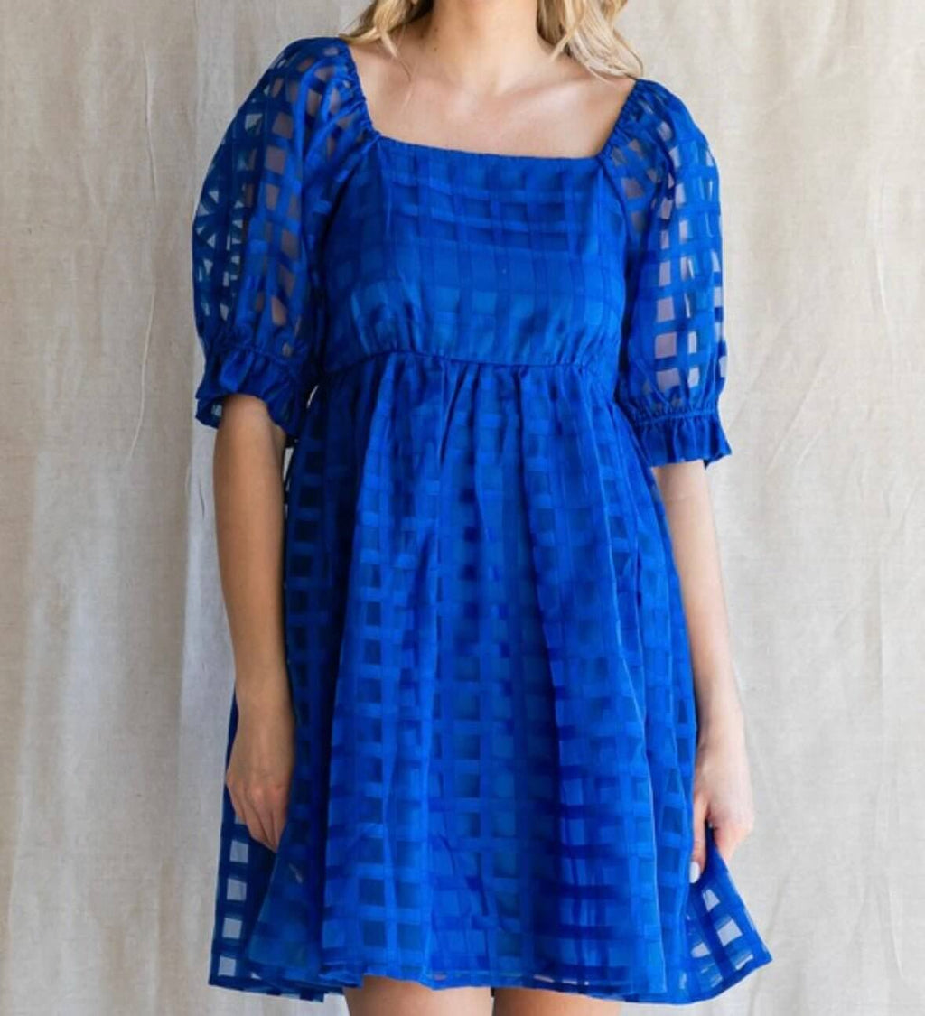 The Rosie Dress: Puff Short Sleeve Textured Mini Dress - MomQueenBoutique
