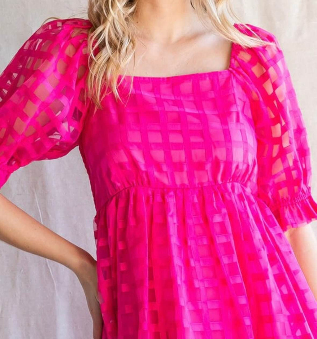 The Rosie Dress: Puff Short Sleeve Textured Mini Dress - MomQueenBoutique