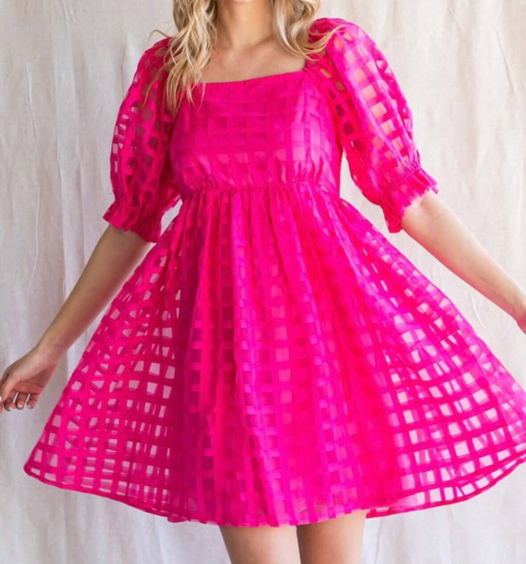 The Rosie Dress: Puff Short Sleeve Textured Mini Dress - MomQueenBoutique