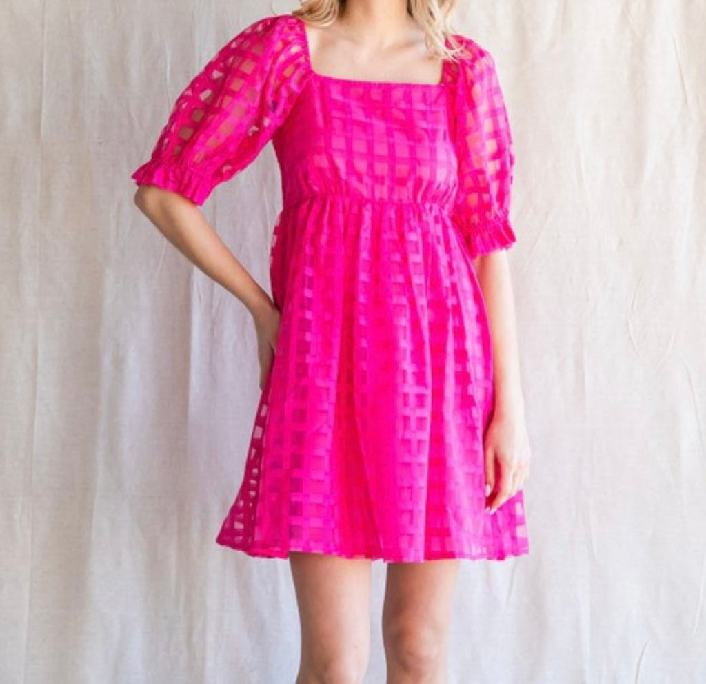 The Rosie Dress: Puff Short Sleeve Textured Mini Dress - MomQueenBoutique