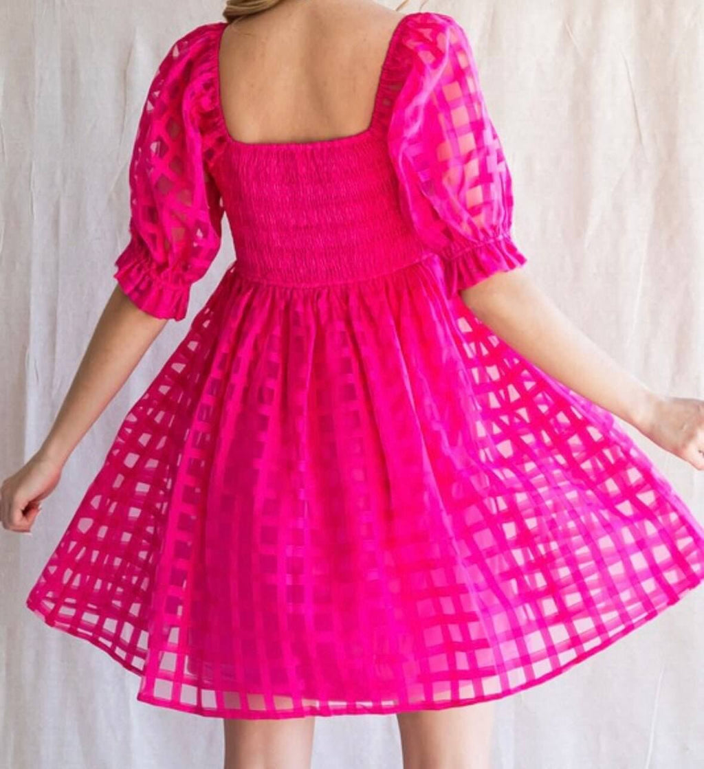The Rosie Dress: Puff Short Sleeve Textured Mini Dress - MomQueenBoutique