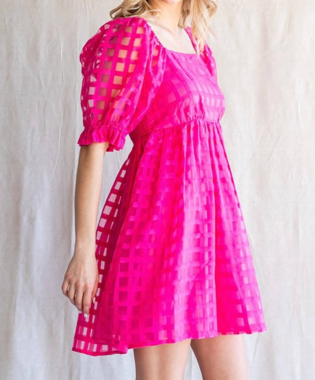 The Rosie Dress: Puff Short Sleeve Textured Mini Dress - MomQueenBoutique